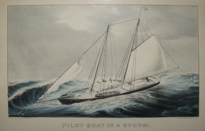 (MILITARY & MARINE). CURRIER, Nathaniel & James IVES. Pilot Boat In A Storm. Published by Currier & Ives. 152 Nassau St. New York.